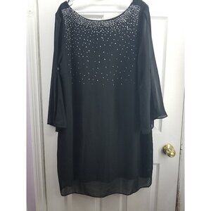 Teaberry Black Shift Dress With Peekaboo Sleeves And Metal Beading Size 14